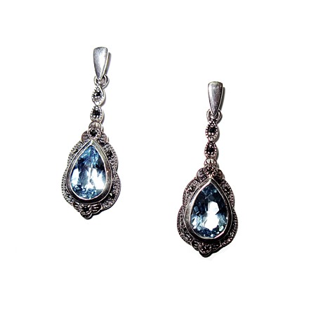 Blue Topaz Antique Teardrop Earrings with Marcasite - 01E320BTF - Click Image to Close